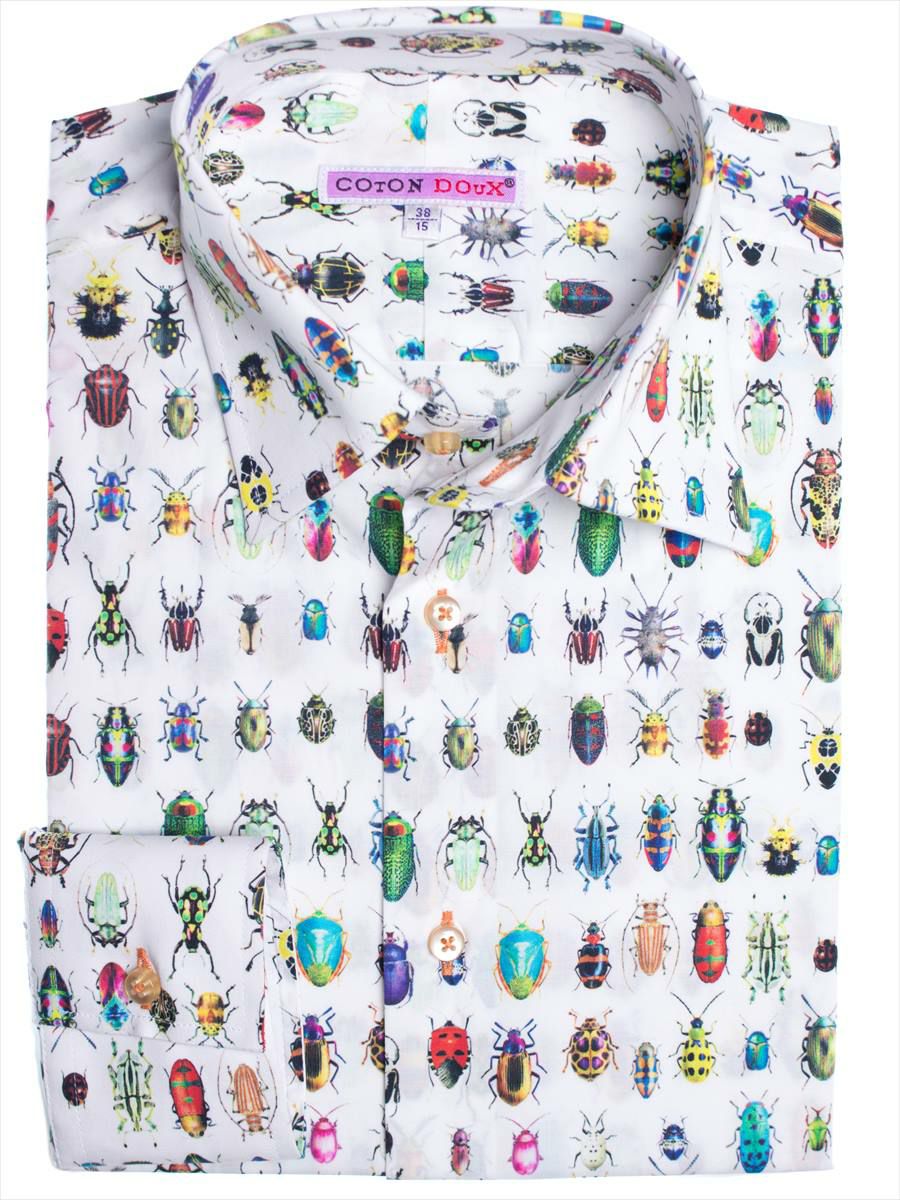 柄シャツ メンズ 長袖シャツ 白 昆虫柄 アートデザイン コトンドゥ Cotoudoux
