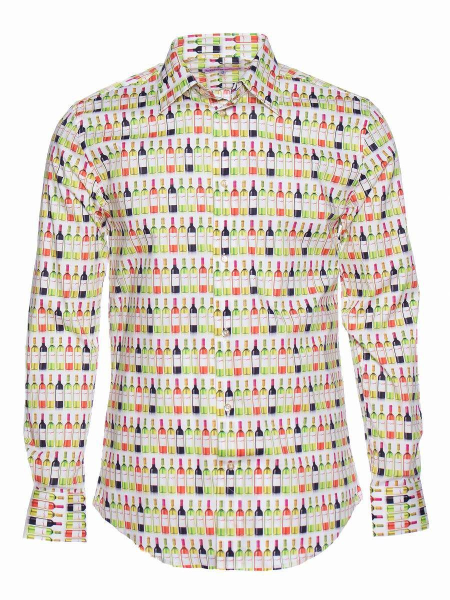 柄シャツ メンズ 大きいサイズ ワインボトル柄｜シャツ専門店パリのブランド・コトンドゥ/CotonDoux