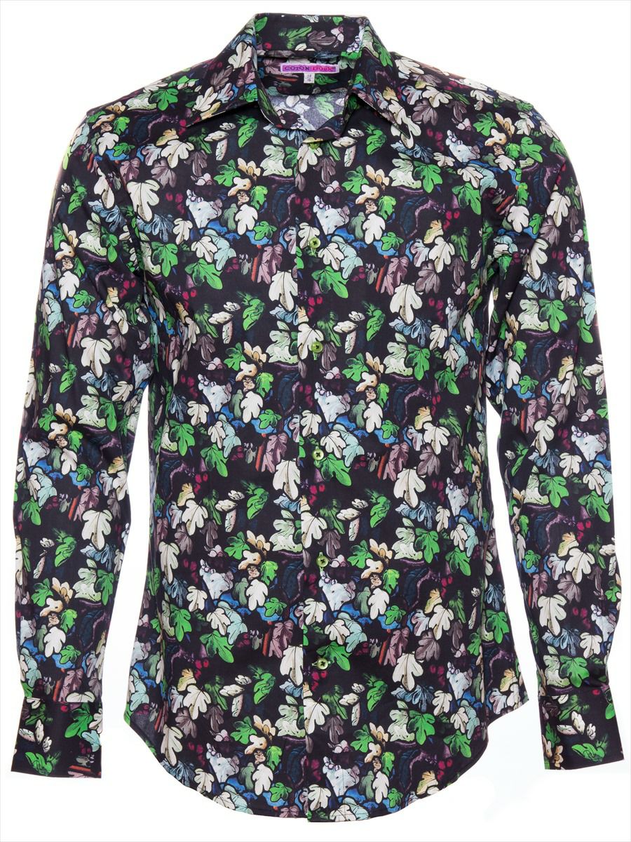 柄シャツ かっこいい 黒 メンズ リーフ柄｜パリのシャツブランド・コトンドゥ/CotonDoux