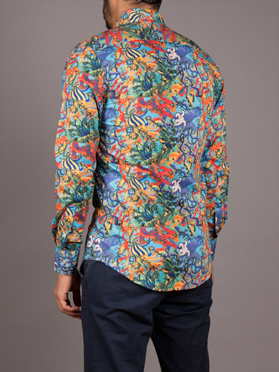 メンズ シャツ 柄シャツ プリント タコ 海 ポップアート M92ad1722octopus Coton Doux