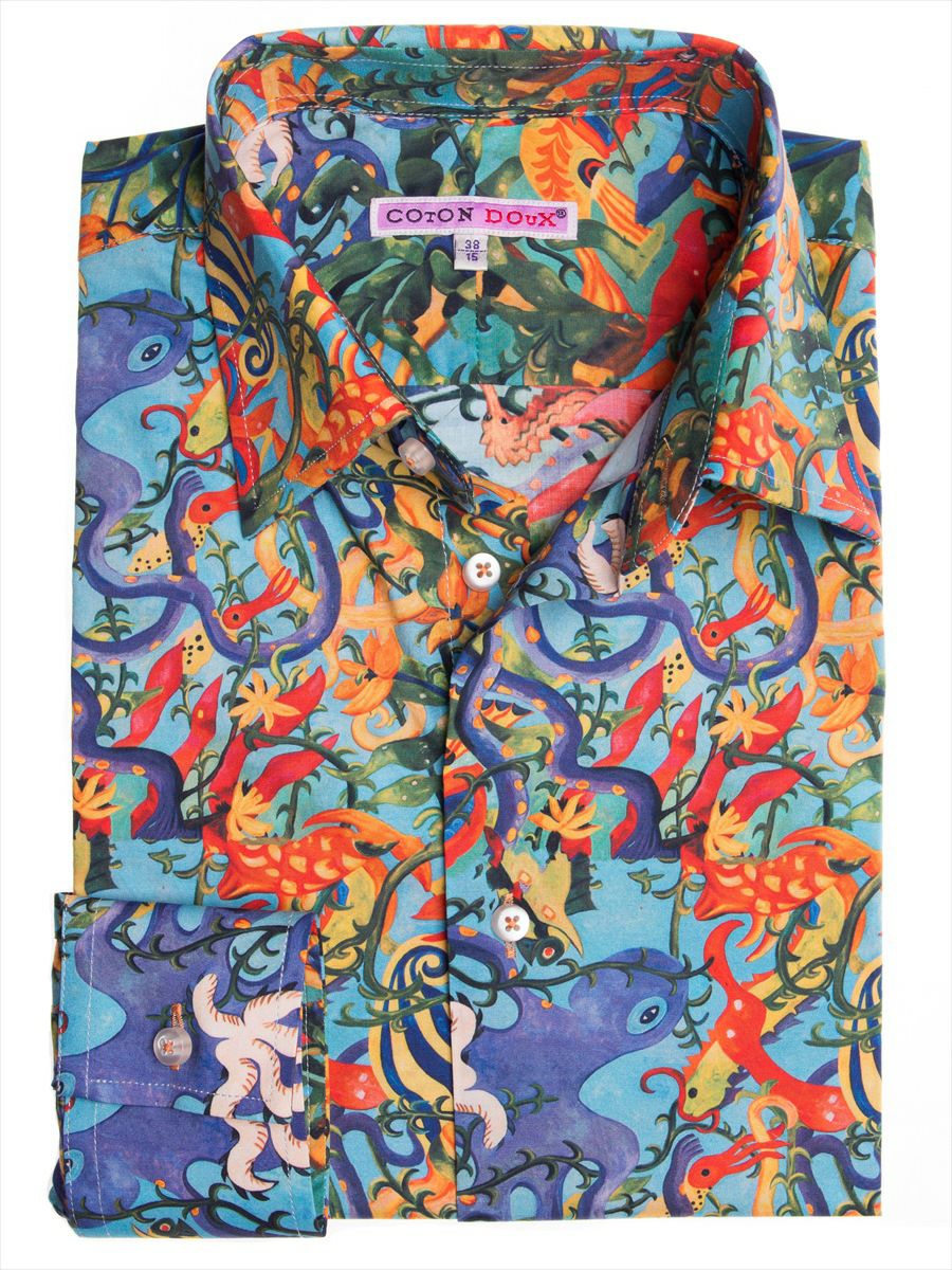 メンズ シャツ 柄シャツ プリント タコ 海 ポップアート M92ad1722octopus Coton Doux