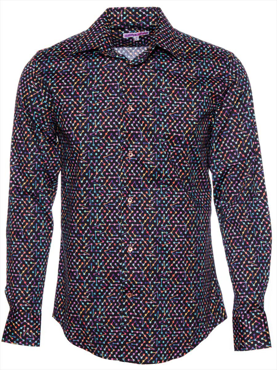 柄シャツ かっこいい 黒 メンズ ドットライン柄｜パリのシャツブランド・コトンドゥ/CotonDoux