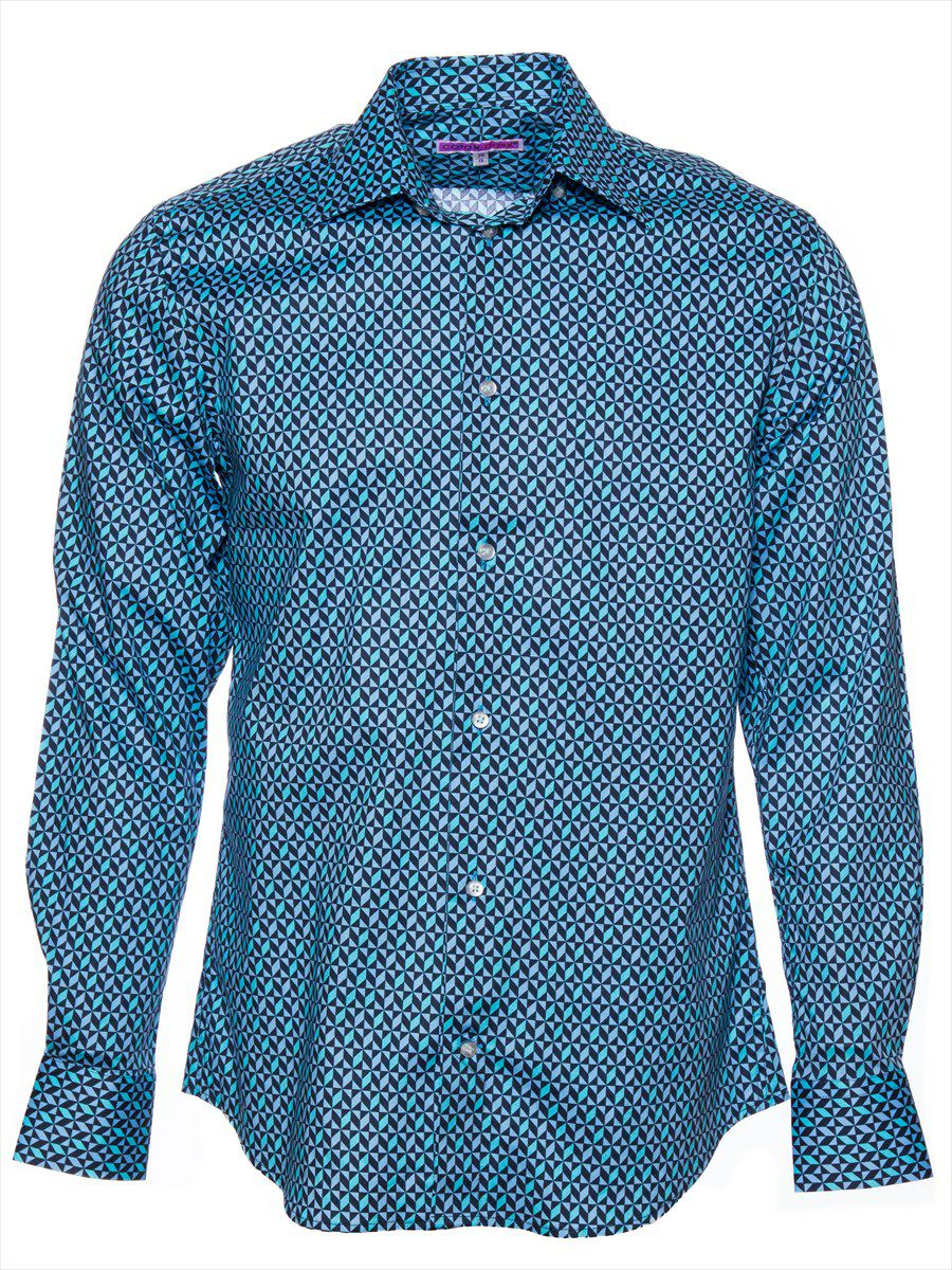 オフィスカジュアル シャツ 柄 おしゃれ ブルー｜シャツ専門店パリのブランドCotonDoux（コトンドゥ）
