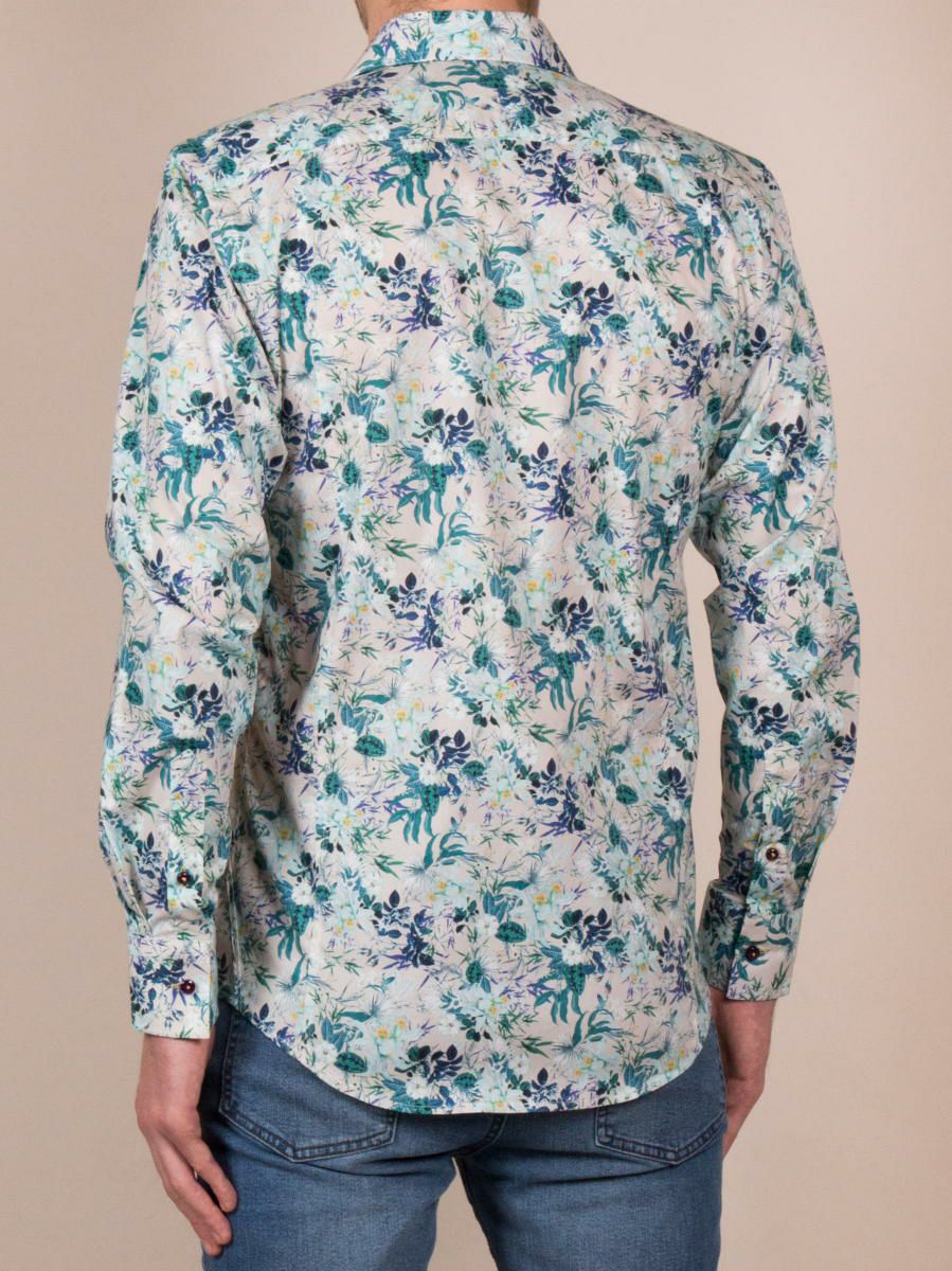 花柄シャツ メンズ 長袖 ホワイト パリのブランド コトンドゥ 花柄シャツ メンズ 長袖 ホワイト パリのブランド コトンドゥ