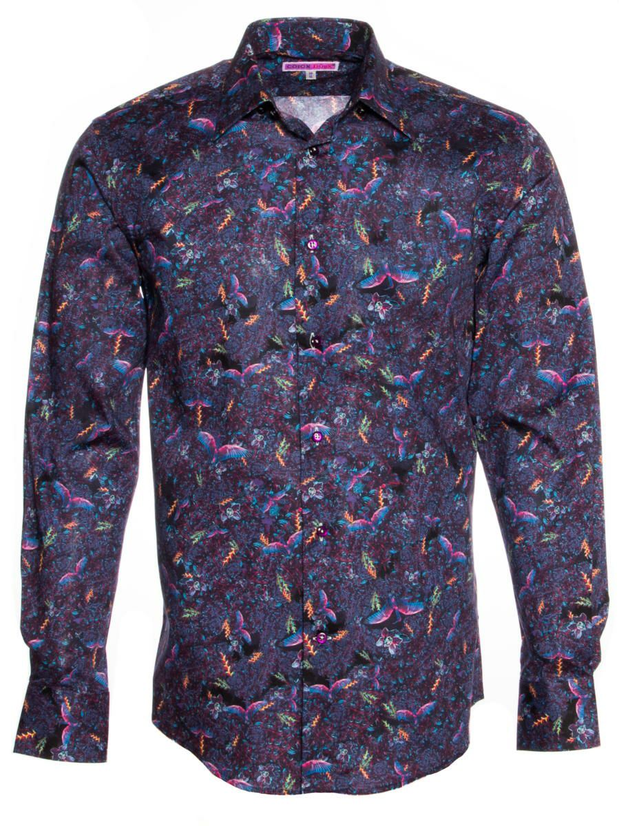 柄シャツ おしゃれ 紫　鳥柄｜シャツ専門店パリのブランドCotonDoux（コトンドゥ）