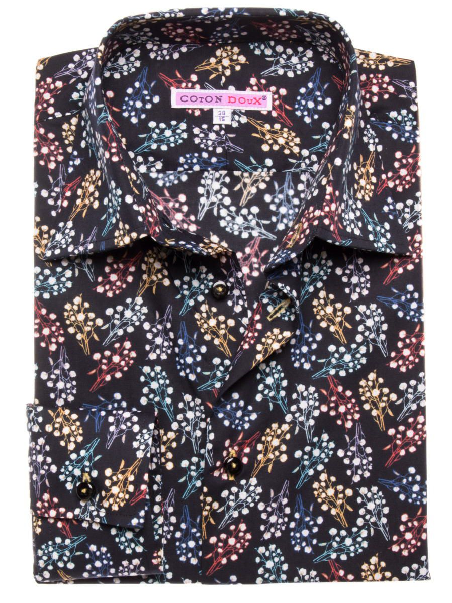メンズシャツ コットン柄シャツ 黒 ブラック 花柄 カラフル ポップ m01ad1850bcotton