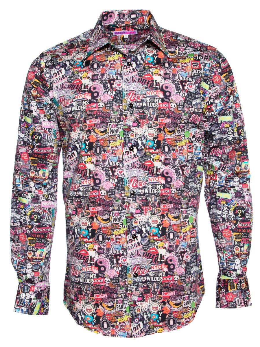 柄シャツ 個性的 ステッカー柄 メンズ｜シャツ専門店パリのシャツブランド・コトンドゥ/CotonDoux