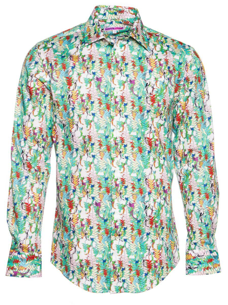 柄シャツ 緑　おしゃれ 鳥柄 ボタニカル柄 ブランド｜シャツ専門店CotonDoux（コトンドゥ）