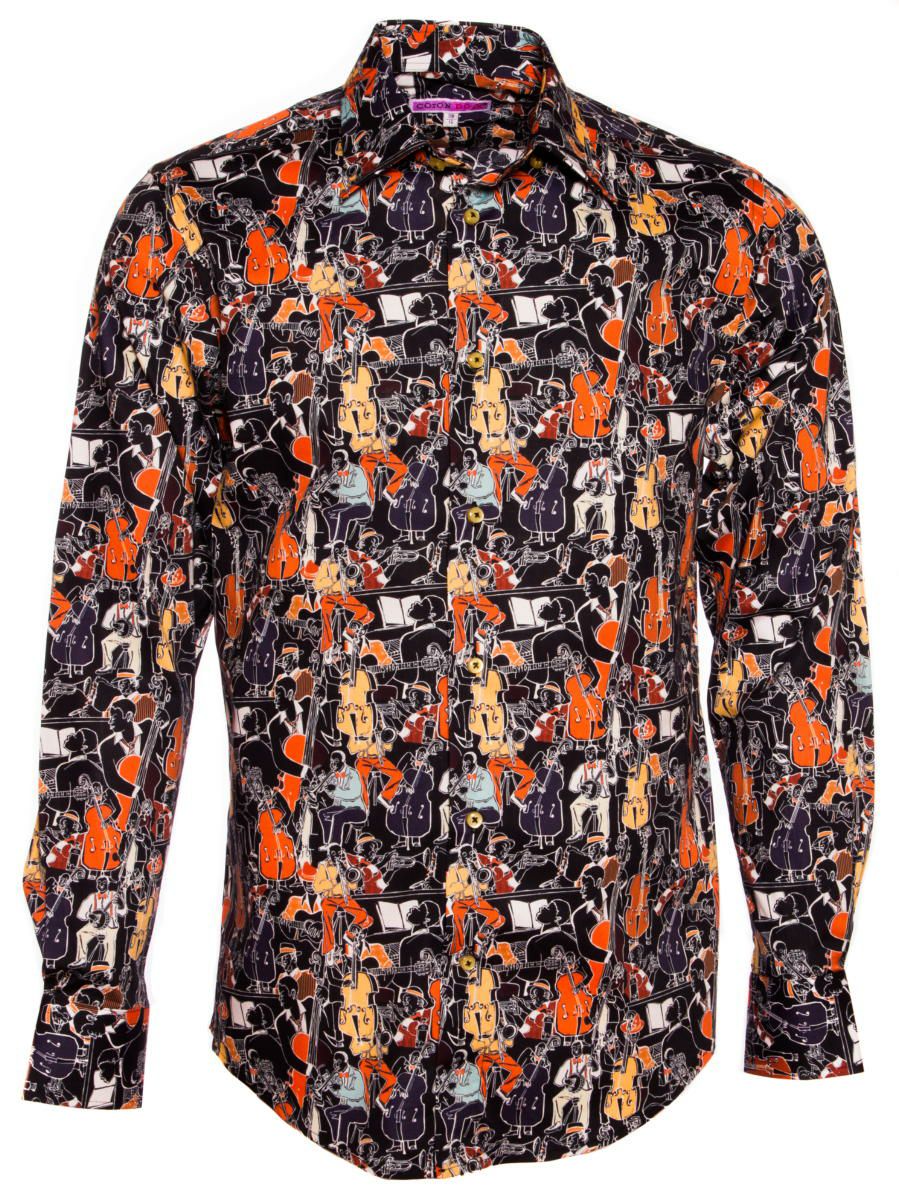 柄シャツ メンズ ジャズ柄 ブラウン 茶色 シャツブランド コトンドゥ