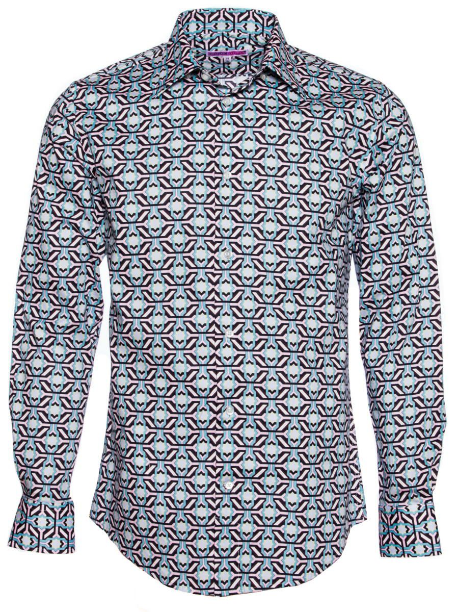 メンズシャツ レトロ柄シャツ バーガンディー モダンアート M01ad18modernz Coton Doux