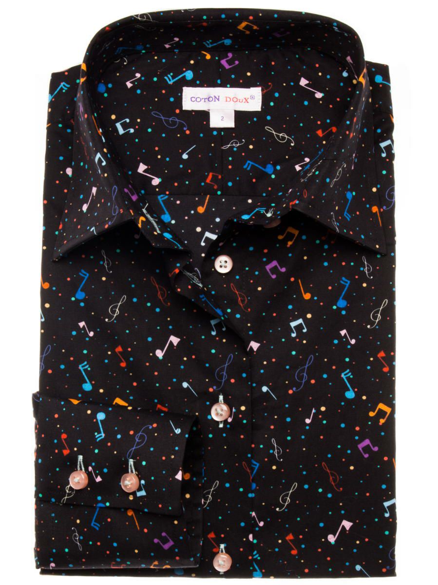 レディース シャツ 柄シャツ ブラック 音符 ミュージックポップl01ad1861bmusic Coton Doux レディース シャツ 柄シャツ ブラック 音符 ミュージックポップl01ad1861bmusic Coton Doux