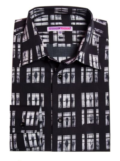 メンズ シャツ 柄シャツ 窓 アート シルエット 白黒 モノトーン シック デザイン M11ad16silhouet レビュー Coton Doux メンズ シャツ 柄シャツ 窓 アート シルエット 白黒 モノトーン シック デザイン M11ad16silhouet レビュー Coton Doux