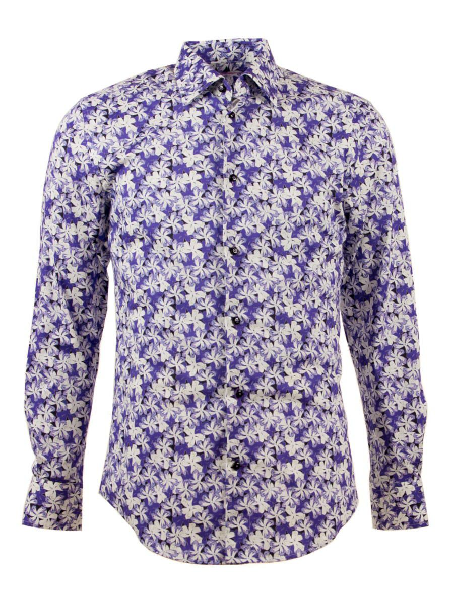 メンズ シャツ 紳士 柄シャツ 花柄 紫 パープル きれいな色 フラワーデザイン 花畑 M21ad2214flower Coton Doux