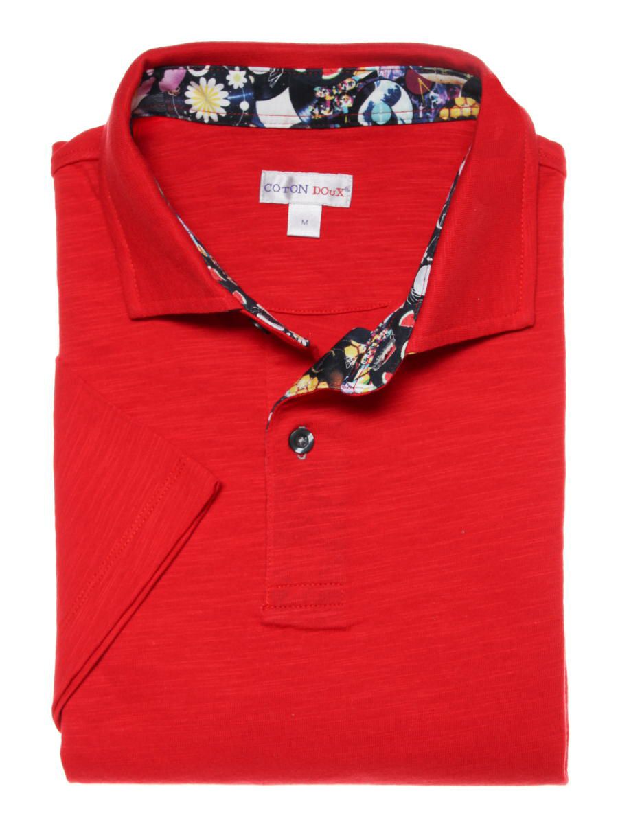 ポロシャツ メンズ 半袖 プリント ゴルフ タウン スポーツ 赤 レッド 無地 高級エジプト綿 mp22353 | COTON DOUX