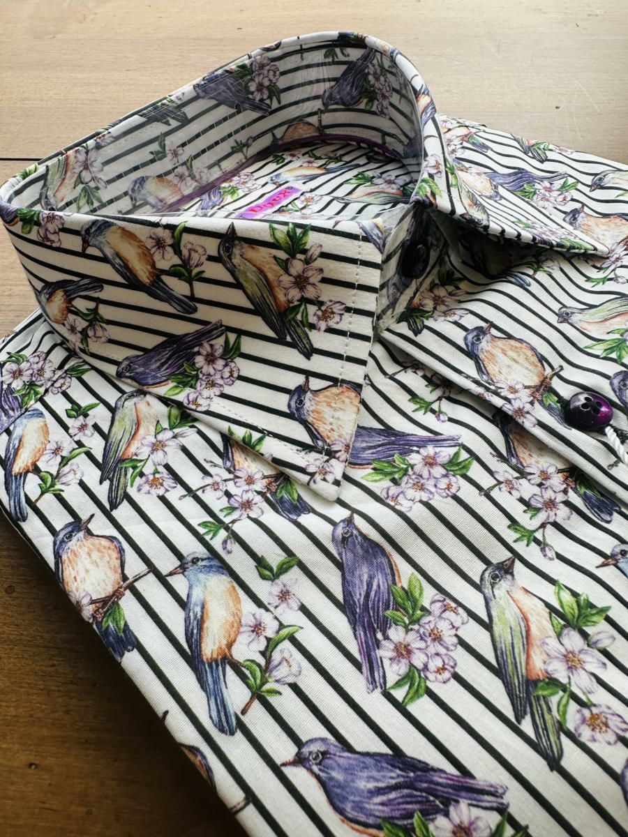 シャツ メンズ 柄シャツ 長袖 花柄 鳥柄 ストライプ 野鳥 バード