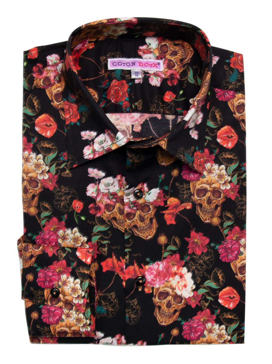 楽天市場】メンズ シャツ 長袖 花柄 ドクロ スカル 柄シャツ